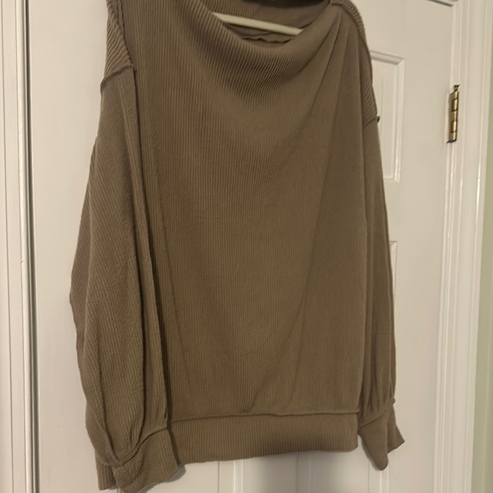 We The Free Ribbed Cowl-Neck Sweater in Taupe